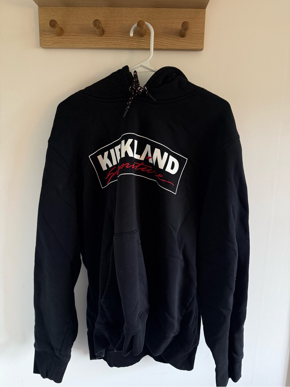 Kirkland Signature Black Hoodie with White & Red Logo